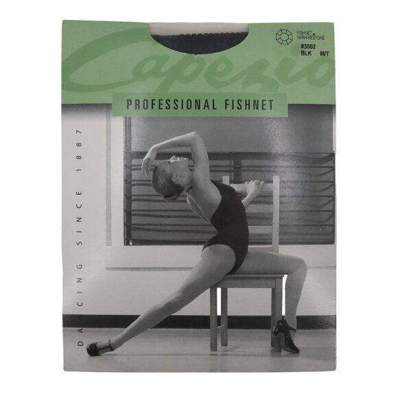 Capezio 3002 M/T Medium Tall Black Fishnet Tights Rhinestones Professional NEW - Picture 1 of 8